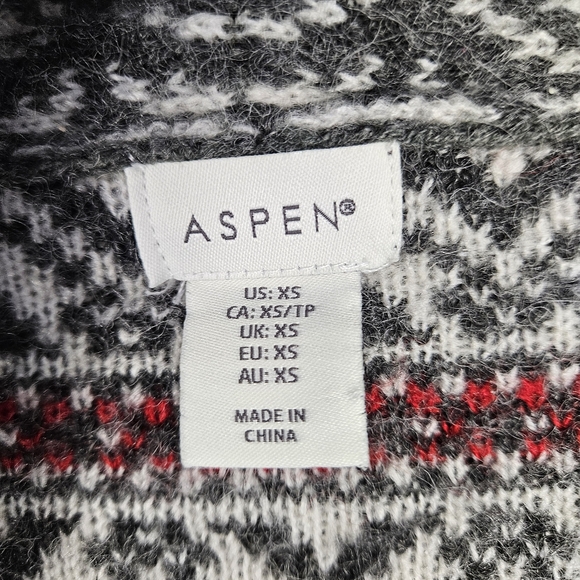 Aspen wool blend chunky open sweater long line size Xsmall gray red and white - Picture 3 of 8